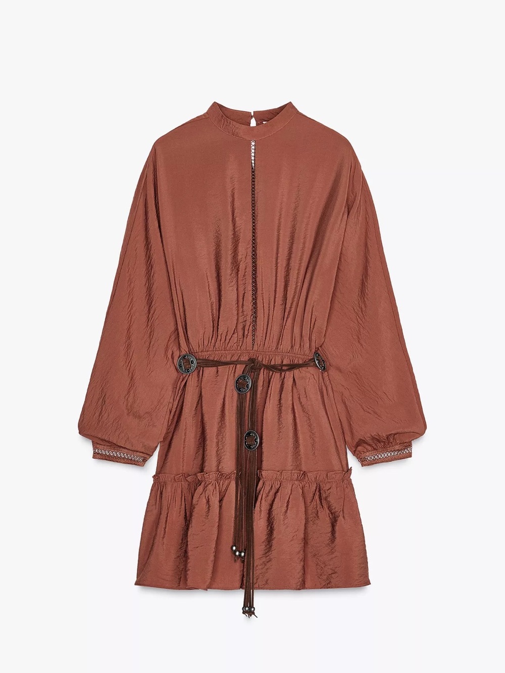 ZARA BELTED LACE INSERT MINI DRESS